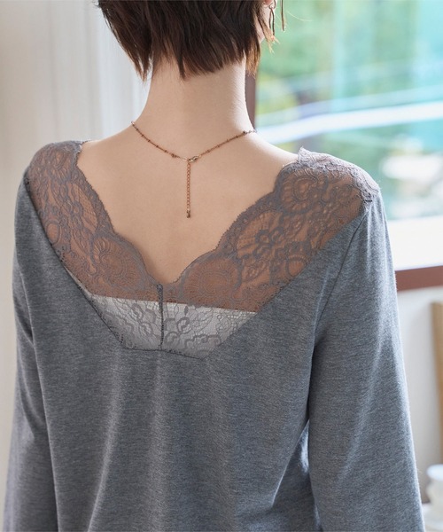 KOBE LETTUCE（コウベレタス）の「前後2wayレーストップスインナー（Tシャツ/カットソー・レディース・オフホワイト/グレー/ブラック・FREE）」の8枚目の写真