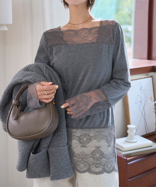 KOBE LETTUCE（コウベレタス）の「前後2wayレーストップスインナー（Tシャツ/カットソー・レディース・オフホワイト/グレー/ブラック・FREE）」の7枚目の写真