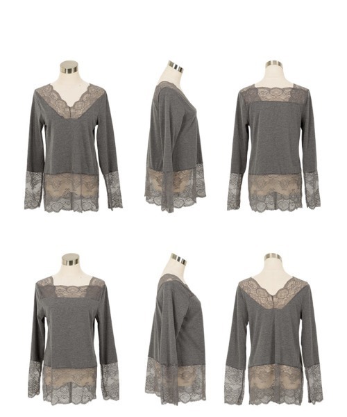 KOBE LETTUCE（コウベレタス）の「前後2wayレーストップスインナー（Tシャツ/カットソー・レディース・オフホワイト/グレー/ブラック・FREE）」の9枚目の写真