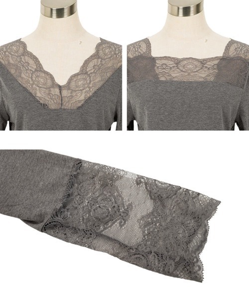 KOBE LETTUCE（コウベレタス）の「前後2wayレーストップスインナー（Tシャツ/カットソー・レディース・オフホワイト/グレー/ブラック・FREE）」の10枚目の写真