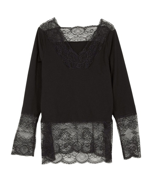 KOBE LETTUCE（コウベレタス）の「前後2wayレーストップスインナー（Tシャツ/カットソー・レディース・オフホワイト/グレー/ブラック・FREE）」の13枚目の写真