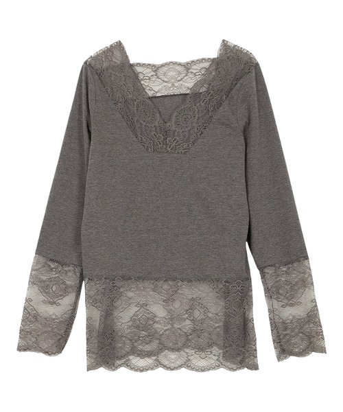 KOBE LETTUCE（コウベレタス）の「前後2wayレーストップスインナー（Tシャツ/カットソー・レディース・オフホワイト/グレー/ブラック・FREE）」の14枚目の写真