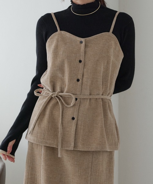 ロミロミページ セットアップ可能】ウエストリボンベロアビスチェ（その他トップス