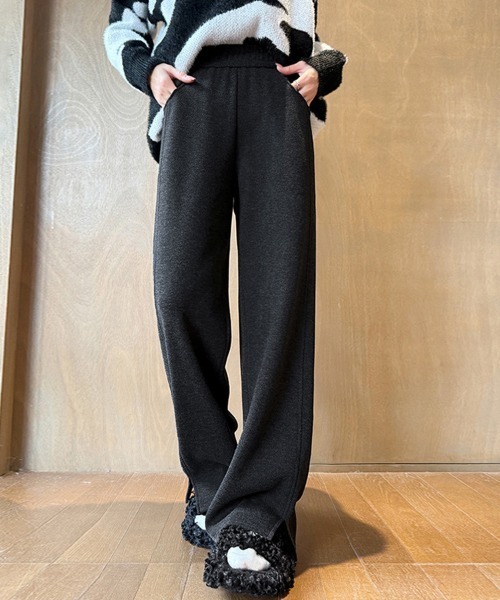 ReRe（リリ）の「裏起毛スリットルーズパンツ（その他パンツ・レディース・ダークブラウン/ライトグレー/オートミール/ダークグレー/ベージュ/チャコールグレー・MEDIUM）」の2枚目の写真