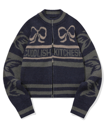 CPGN STUDIO（コンパーニョ）の「[2-WAY] リボンクロップニットジップアップ ネイビー（カーディガン/ボレロ）」