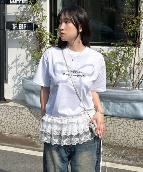 ROIDESROIS(ロワデロワ)の「リボンプリントオーバーサイズ半袖Tシャツ(ホワイト)(Tシャツ/カットソー・レディース・その他・S/M/L/2XL/XL)」の9枚目の写真