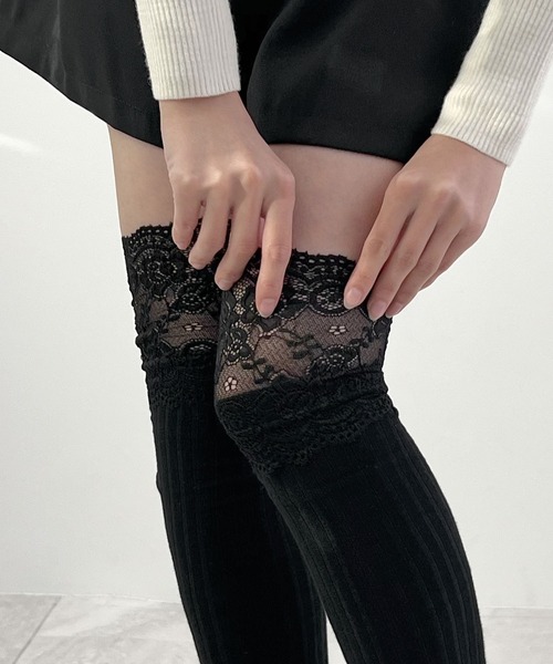Futier land（フューティアランド）の「レースレイヤードニーハイソックス（ソックス/靴下・レディース・ブラック/グレー/ホワイト・FREE）」の10枚目の写真