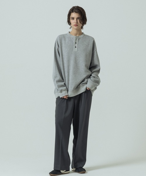 SLICK(スリック)の「【SLICK/スリック】Double Air Moss Stitch Henley Neck/ダブルエアー鹿の子ヘンリーネックプルオーバー(Tシャツ/カットソー・メンズ・ブラック/グレー/グレイッシュベージュ・1/2/3)」の20枚目の写真