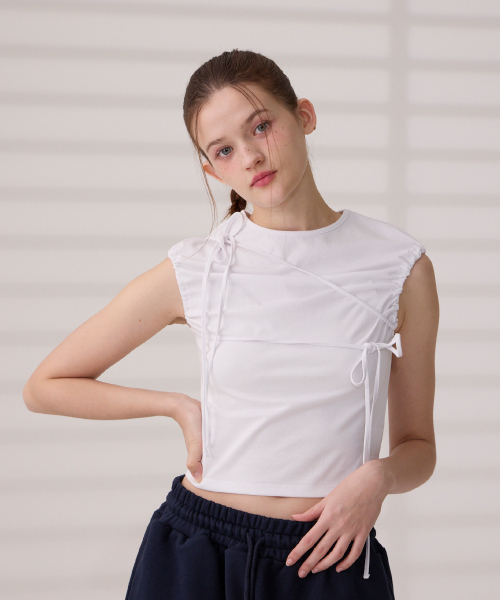 DANGLEDROP（ダングルドロップ）の「DGDPストリングシャーリングリボンショートスリーブクロップナッシュホワイト（Tシャツ/カットソー・レディース・その他・FREE）」の3枚目の写真
