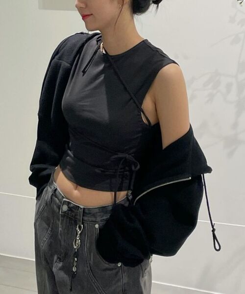 DANGLEDROP（ダングルドロップ）の「DGDPストリングシャーリングリボンショートスリーブクロップナッシュホワイト（Tシャツ/カットソー・レディース・その他・FREE）」の12枚目の写真