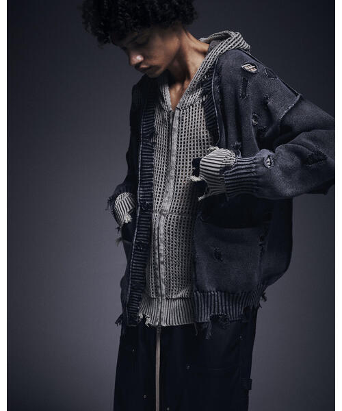 DANKE SCHON(ダンケシェーン)の「DankeSchon/ダンケシェーン/ACID WASH TENJIKU CARDIGAN(カーディガン/ボレロ・レディース・ブラック/ベージュ・L/M)」の17枚目の写真