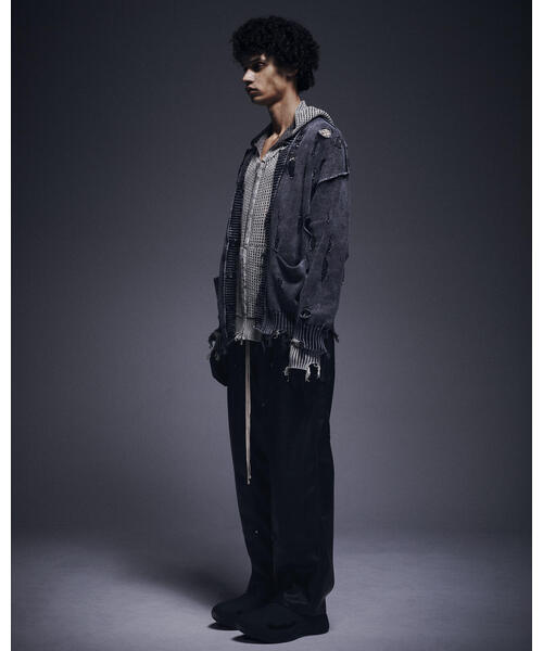 DANKE SCHON(ダンケシェーン)の「DankeSchon/ダンケシェーン/ACID WASH TENJIKU CARDIGAN(カーディガン/ボレロ・レディース・ブラック/ベージュ・L/M)」の4枚目の写真