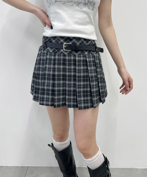 PHILLY（フィリー）の「《2点SET》ベルトセットチェックミニスカート（スカート・レディース・ブラック・FREE）」の3枚目の写真