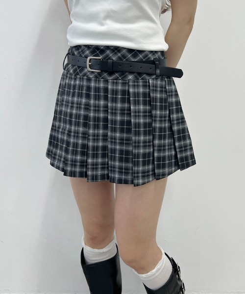 PHILLY（フィリー）の「《2点SET》ベルトセットチェックミニスカート（スカート・レディース・ブラック・FREE）」の2枚目の写真