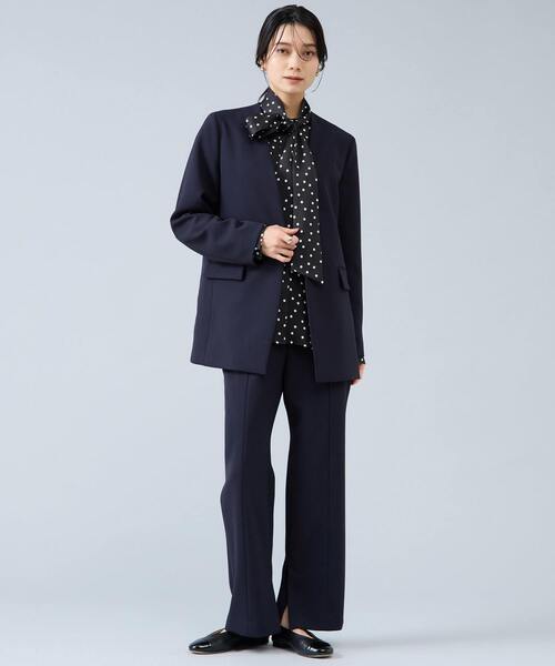 Liesse(リエス)の「Vカラージャケット(ノーカラージャケット・レディース・ネイビー/ブラック・FREE)」の7枚目の写真
