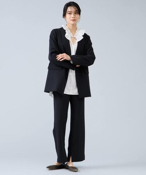 Liesse(リエス)の「Vカラージャケット(ノーカラージャケット・レディース・ネイビー/ブラック・FREE)」の14枚目の写真