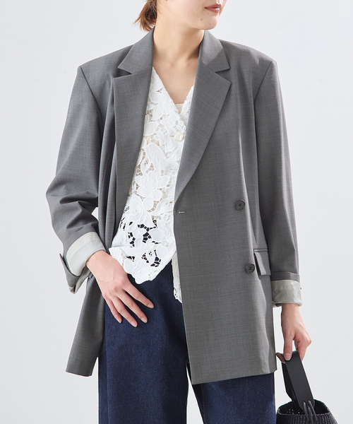 journal standard L'essage（ジャーナルスタンダードレサージュ）の「《セットアップ可》【金子綾さん着用】LANA ダブルブレストジャケット（テーラードジャケット・レディース・ブラウン/グレー・FREE）」の2枚目の写真