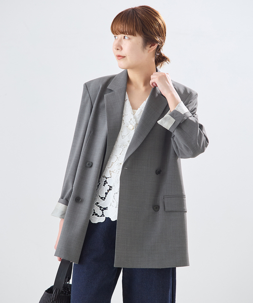 journal standard L'essage（ジャーナルスタンダードレサージュ）の「《セットアップ可》【金子綾さん着用】LANA ダブルブレストジャケット（テーラードジャケット・レディース・ブラウン/グレー・FREE）」の6枚目の写真