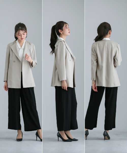 White Collection(ホワイトコレクション)の「【 コーデ自在 】 ライトモククロス・2WAYダブルジャケット(テーラードジャケット・レディース・グレイッシュベージュ/グレー/ネイビー・L/M/S)」の10枚目の写真