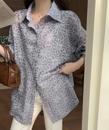 フラワーデザイン刺繍シャツ