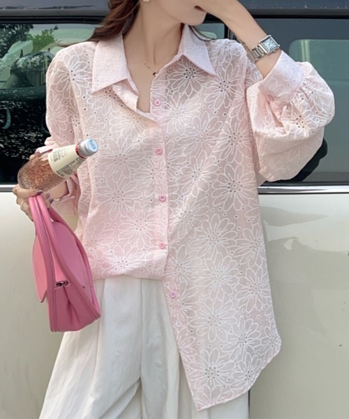 ReRe(リリ)の「フラワーデザイン刺繍シャツ(シャツ/ブラウス・レディース・ブラック/ブルー/グレー/グリーン/ピンク/ホワイト・FREE)」の10枚目の写真