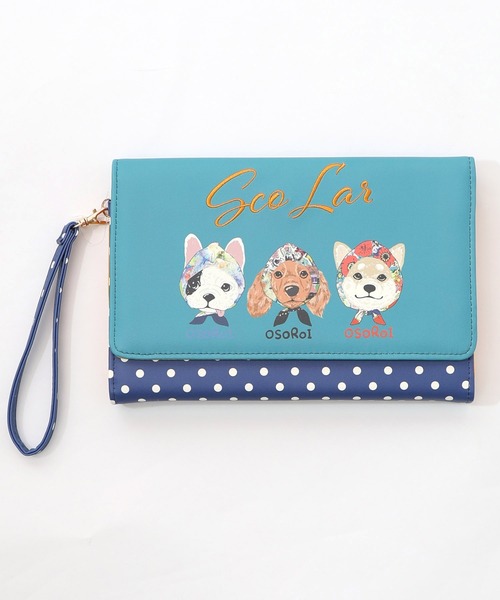 ScoLar(スカラー)の「SC81-21:頭巾わんちゃん×ドット柄 ロゴ刺繍入りマルチケース(財布・レディース・グリーン/イエロー・FREE)」の1枚目の写真