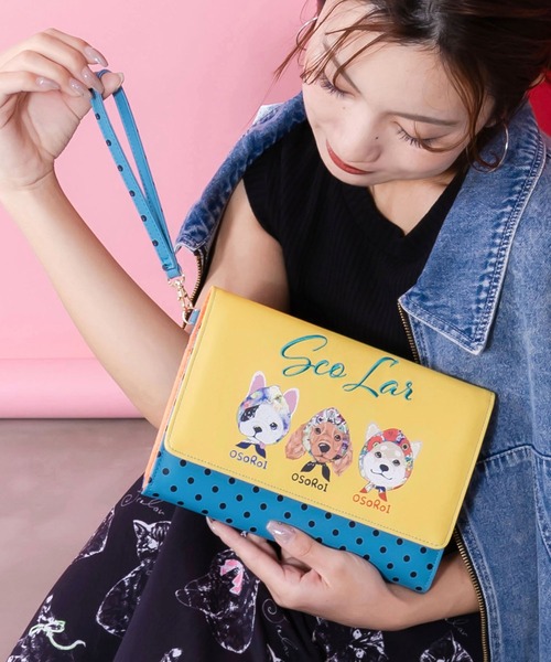 ScoLar(スカラー)の「SC81-21:頭巾わんちゃん×ドット柄 ロゴ刺繍入りマルチケース(財布・レディース・グリーン/イエロー・FREE)」の6枚目の写真