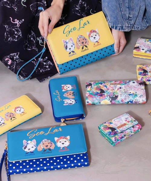 ScoLar(スカラー)の「SC81-21:頭巾わんちゃん×ドット柄 ロゴ刺繍入りマルチケース(財布・レディース・グリーン/イエロー・FREE)」の8枚目の写真