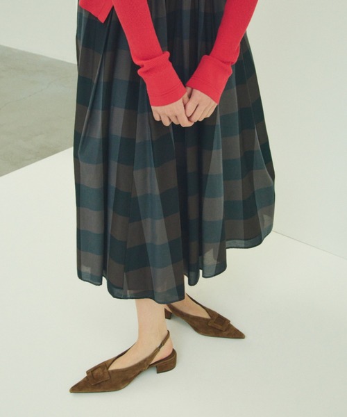 Mila Owen(ミラオーウェン)の「ウエストゴムタックフレアスカート(スカート・レディース・ブラウン/アイボリー/チェック・00/1/0)」の3枚目の写真