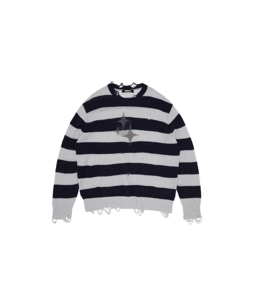 Винтажный полосатый лёгкий вязаный свитер [NAVY]