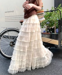 オーガンジーシアーレース ティアードロングスカート