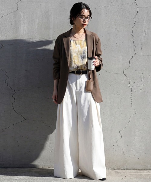antiqua（アンティカ）の「ワイド ロング タックパンツ（その他パンツ・レディース・ブラック/ホワイト系その他/ホワイト・LARGE/MEDIUM）」の4枚目の写真