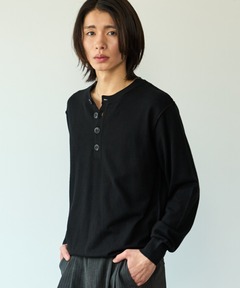 High gauge henley neck knit / ハイゲージヘンリーネックニット