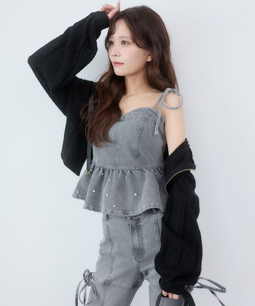 MAJESTIC LEGON（マジェスティックレゴン）の「ペプラムデニムビスチェ（キャミソール・レディース・グレー/サックスブルー/ブルー・MEDIUM）」の2枚目の写真