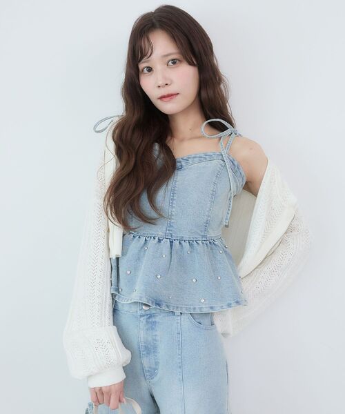 MAJESTIC LEGON（マジェスティックレゴン）の「ペプラムデニムビスチェ（キャミソール・レディース・グレー/サックスブルー/ブルー・MEDIUM）」の8枚目の写真