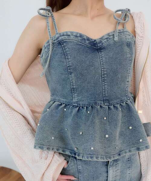 MAJESTIC LEGON（マジェスティックレゴン）の「ペプラムデニムビスチェ（キャミソール・レディース・グレー/サックスブルー/ブルー・MEDIUM）」の15枚目の写真