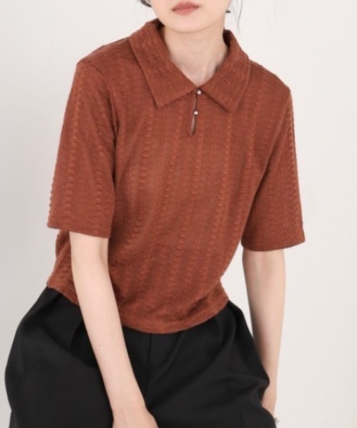 Bab(バブ)の「カットレースポロTシャツ(Tシャツ/カットソー・レディース・アイボリー/ブラウン/サックスブルー・FREE)」の3枚目の写真