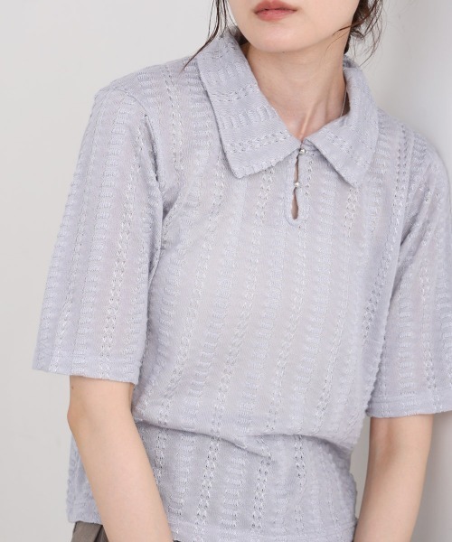 Bab(バブ)の「カットレースポロTシャツ(Tシャツ/カットソー・レディース・アイボリー/ブラウン/サックスブルー・FREE)」の2枚目の写真