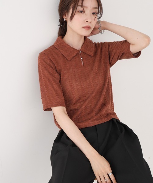 Bab(バブ)の「カットレースポロTシャツ(Tシャツ/カットソー・レディース・アイボリー/ブラウン/サックスブルー・FREE)」の19枚目の写真