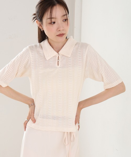 Bab(バブ)の「カットレースポロTシャツ(Tシャツ/カットソー・レディース・アイボリー/ブラウン/サックスブルー・FREE)」の4枚目の写真