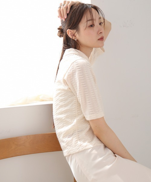 Bab(バブ)の「カットレースポロTシャツ(Tシャツ/カットソー・レディース・アイボリー/ブラウン/サックスブルー・FREE)」の6枚目の写真
