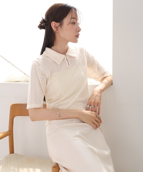 Bab(バブ)の「カットレースポロTシャツ(Tシャツ/カットソー・レディース・アイボリー/ブラウン/サックスブルー・FREE)」の12枚目の写真