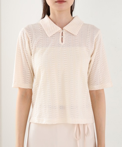 Bab(バブ)の「カットレースポロTシャツ(Tシャツ/カットソー・レディース・アイボリー/ブラウン/サックスブルー・FREE)」の14枚目の写真