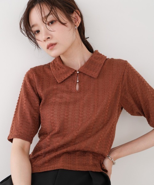 Bab(バブ)の「カットレースポロTシャツ(Tシャツ/カットソー・レディース・アイボリー/ブラウン/サックスブルー・FREE)」の21枚目の写真