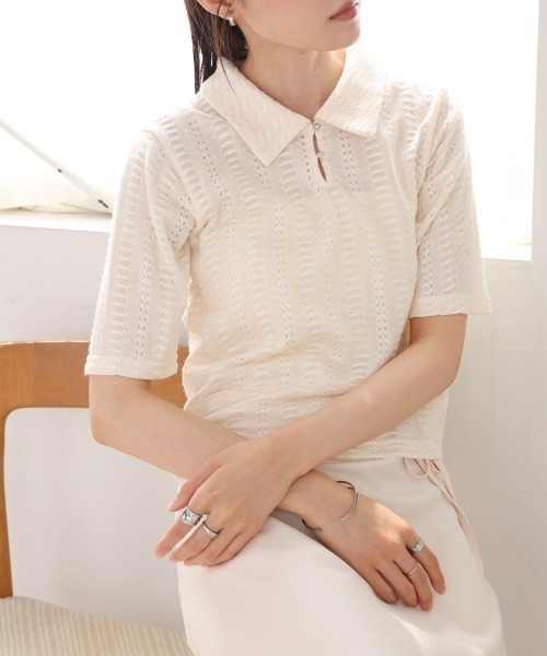 Bab(バブ)の「カットレースポロTシャツ(Tシャツ/カットソー・レディース・アイボリー/ブラウン/サックスブルー・FREE)」の13枚目の写真