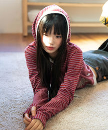 WXT092 コハネストライプフードパーカー (RED)