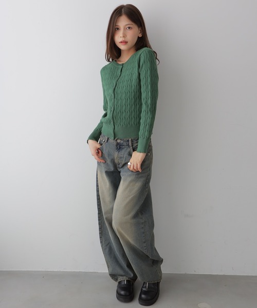 Emilie(エミリー)の「ケーブル編み ニットカーディガン(カーディガン/ボレロ・レディース・ネイビー/グレー/クリーム/グリーン/レッド・FREE)」の10枚目の写真
