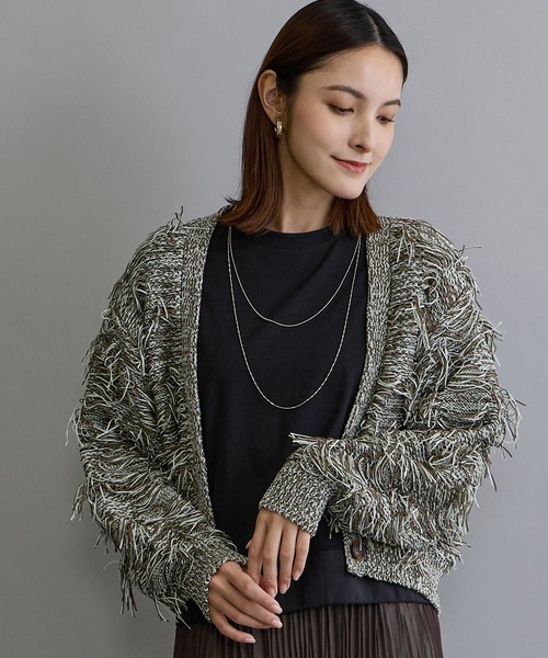 NICOLE white（ニコルホワイト）の「テープヤーンカーディガン（カーディガン/ボレロ・レディース・ベージュ/カーキ・FREE）」の2枚目の写真