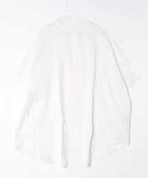 mitis（ミティス）の「mitis コットンボイル 切替え バックギャザー ブラウス バンドカラー 前開き 半端袖（シャツ/ブラウス）」