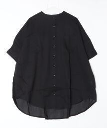 mitis（ミティス）の「mitis コットンボイル 切替え バックギャザー ブラウス バンドカラー 前開き 半端袖（シャツ/ブラウス）」